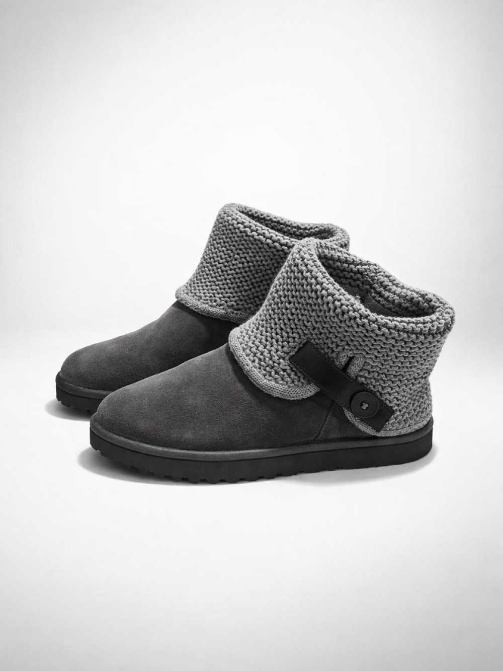 UGG Gray Knit Cuff Suede Ankle Boot